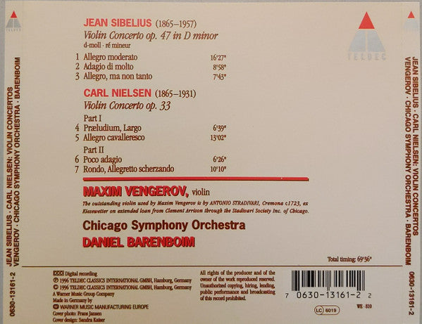 Sibelius* ∙ Nielsen*, Maxim Vengerov, Chicago Symphony Orchestra, Daniel Barenboim : Violin Concertos (CD, Album)