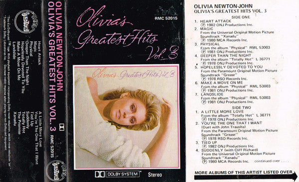 Olivia Newton-John : Olivia's Greatest Hits Vol. 3 (Cass, Comp)
