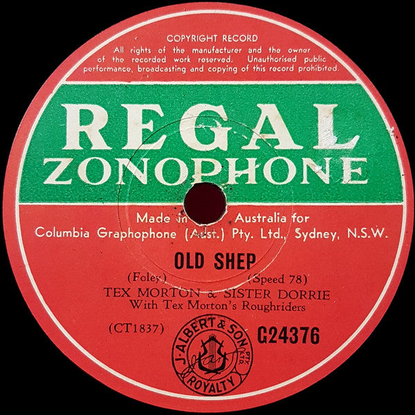 Tex Morton (2) And Sister Dorrie With Tex Morton With His Roughriders : Old Shep / Through The Sin Of A Son (Shellac, 10")