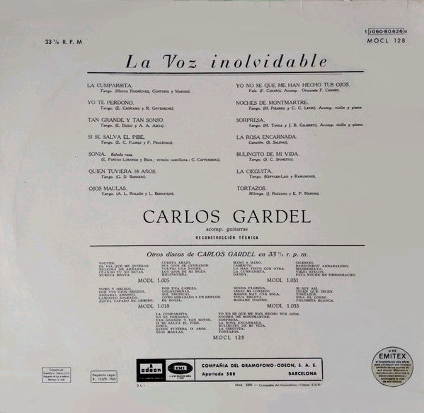 Carlos Gardel : La Voz Inolvidable (LP, Comp)