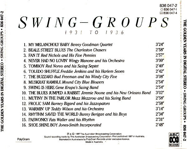 Various : Swing Groups 1931 To 1936 (CD, Comp)