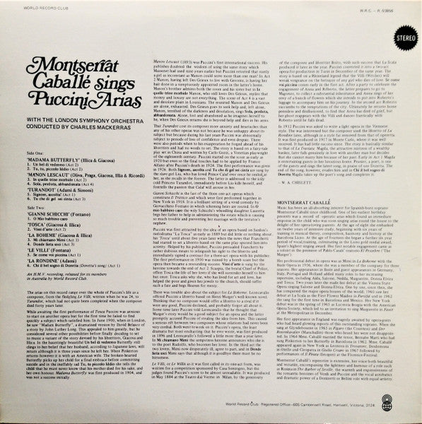 Montserrat Caballé, Puccini* : Montserrat Caballé Sings Puccini Arias (LP, Album, Club)