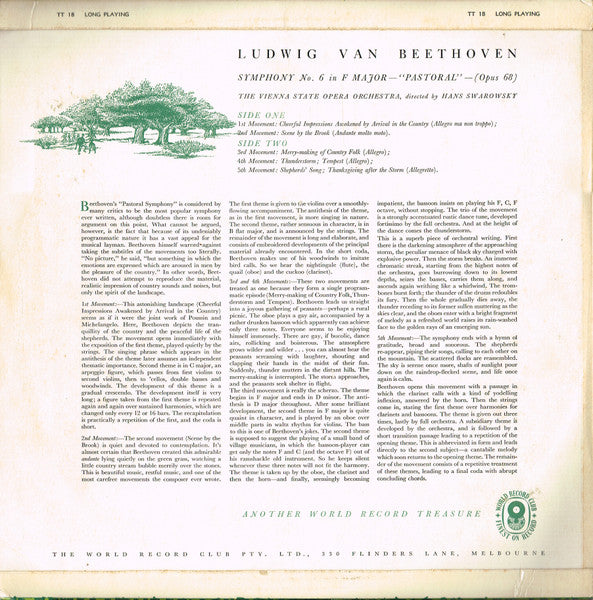 Beethoven* / Vienna State Opera Orchestra* Directed By Hans Swarowsky : Symphony No. 6 In F Major "Pastoral" (LP, Album, Mono, Club)