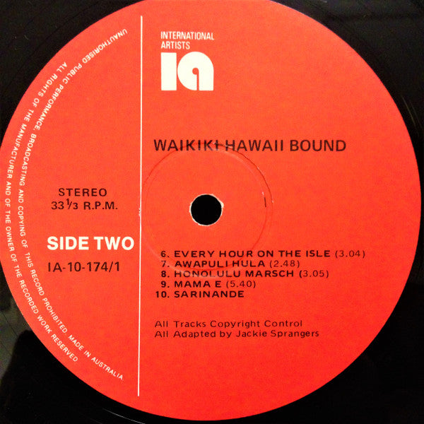 Jackie Sprangers : Waikiki Hawaii Bound      (LP, Album, M/Print)