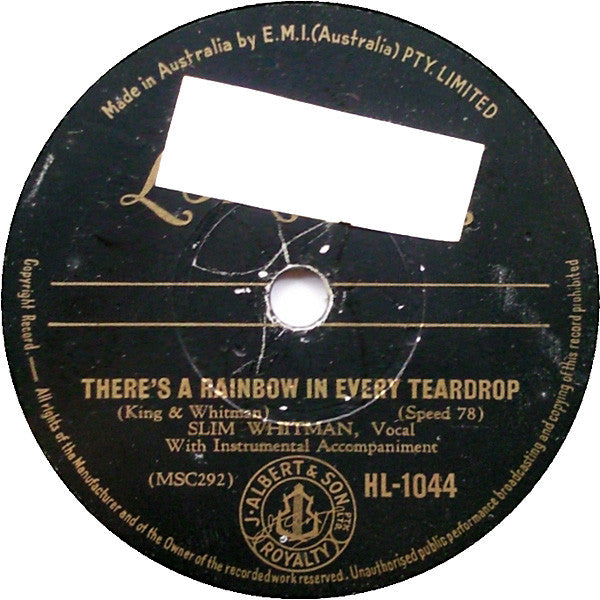 Slim Whitman : There's A Rainbow In Every Teardrop / Danny Boy (Shellac, 10")