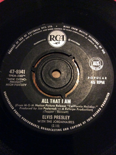Elvis Presley With The Jordanaires : Spinout / All That I Am (7", Single)