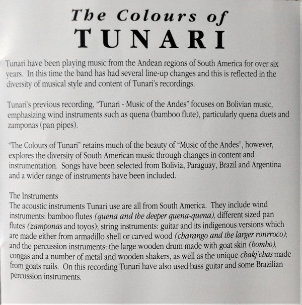 Tunari : The Colours Of Tunari (CD, Album)