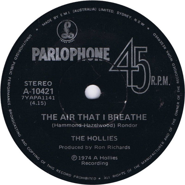 The Hollies : The Air That I Breathe (7", Single)