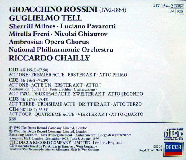 Rossini*, National Philharmonic Orchestra, Chailly* : Guglielmo Tell (4xCD, Album, RE, RM + Box)