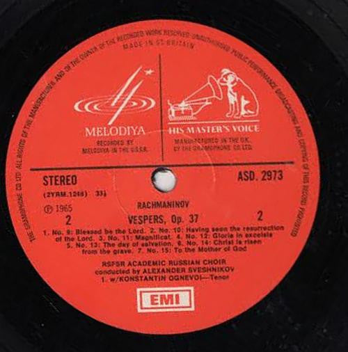 Rachmaninov*, The U.S.S.R. Russian Chorus* ∙ Aleksander Sveshnikov* : Vespers (LP, Fir)