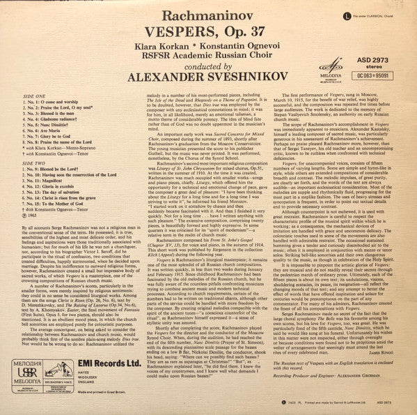 Rachmaninov*, The U.S.S.R. Russian Chorus* ∙ Aleksander Sveshnikov* : Vespers (LP, Fir)