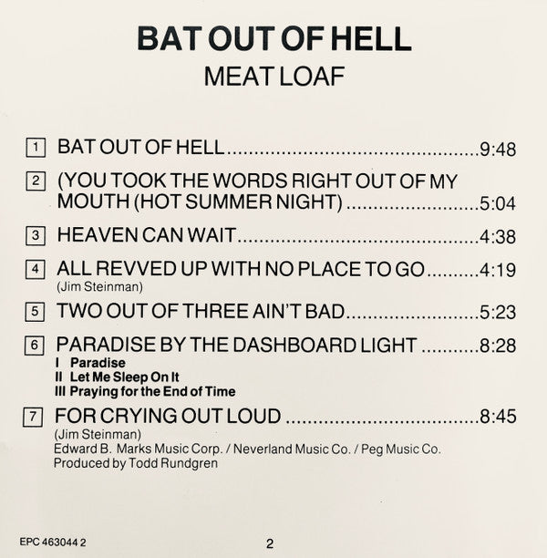 Meat Loaf : Bat Out Of Hell (CD, Album, RE)