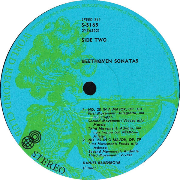 Ludwig van Beethoven, Daniel Barenboim : Piano Sonatas No. 4 In E Flat Major, Op. 7; No. 28 In A Major, Op. 101; No. 25 In G Major, Op. 79 (LP, Album, Club)