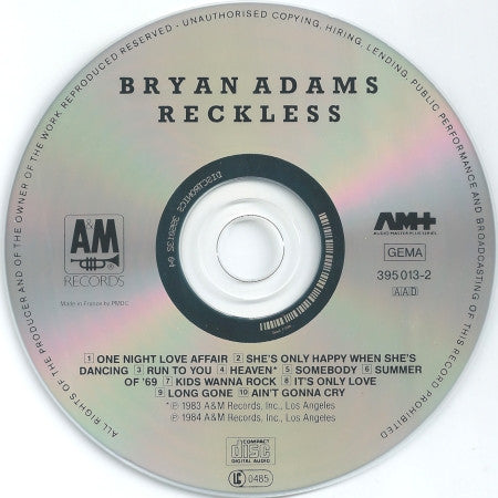 Bryan Adams : Reckless (CD, Album, RE, Dis)