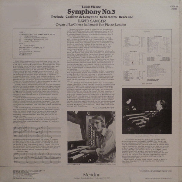Louis Vierne, David Sanger (2) : Symphony No. 3 (LP)