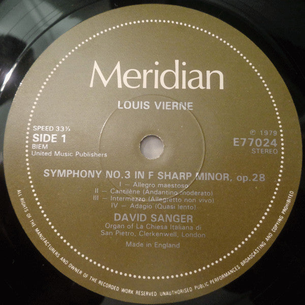 Louis Vierne, David Sanger (2) : Symphony No. 3 (LP)