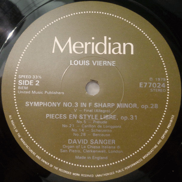 Louis Vierne, David Sanger (2) : Symphony No. 3 (LP)