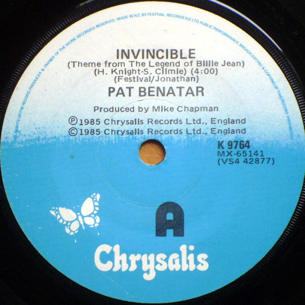Pat Benatar : Invincible (Theme From The Legend Of Billie Jean) (7", Single)