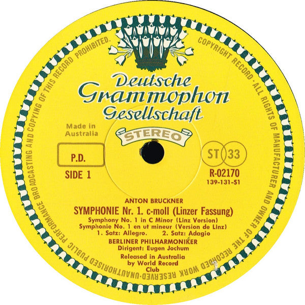 Anton Bruckner •  Eugen Jochum / Berliner Philharmoniker : Symphony Nr. 1 (LP, Album, Club)