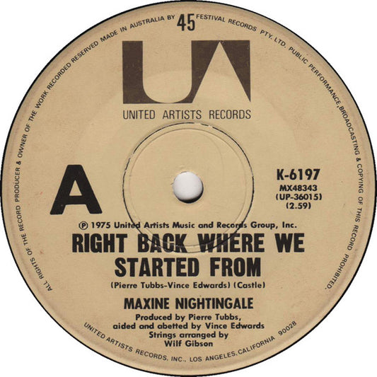 Maxine Nightingale : Right Back Where We Started From (7", Single)