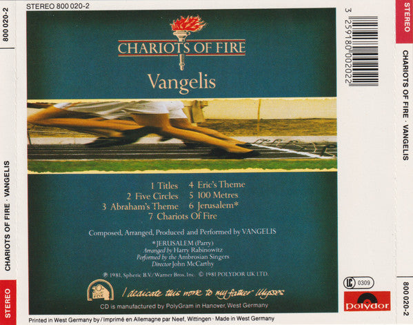 Vangelis : Chariots Of Fire (CD, Album, RE)