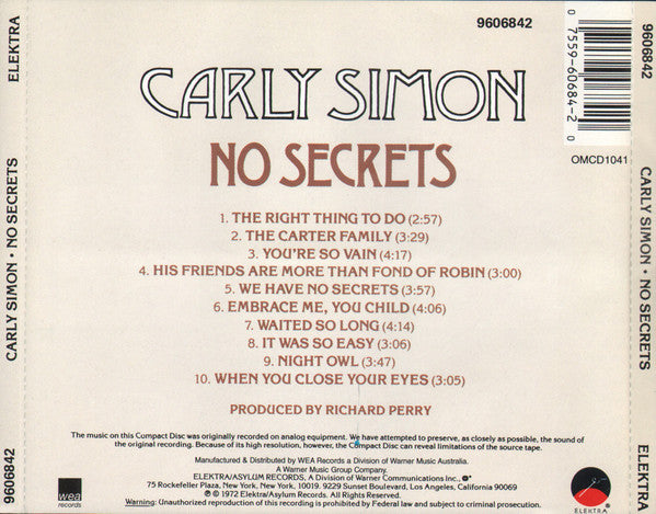 Carly Simon : No Secrets (CD, Album, RE)