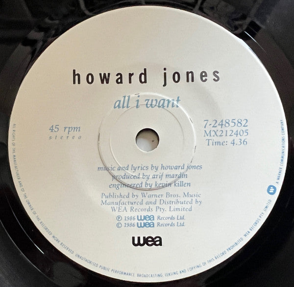 Howard Jones : All I Want (7", Single)