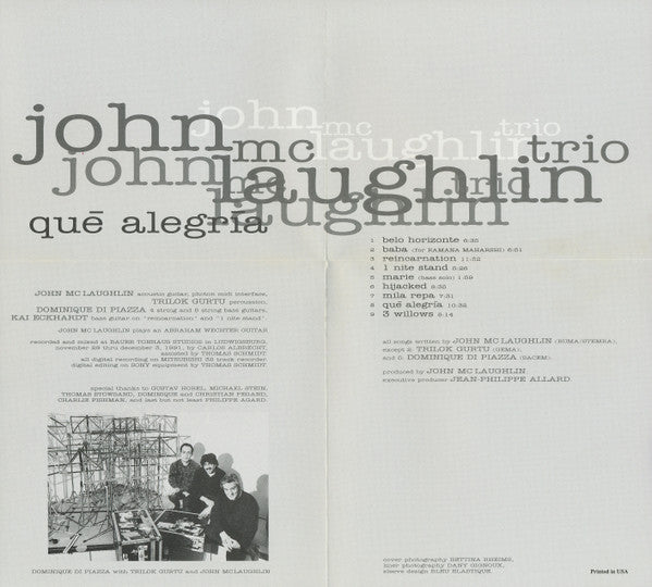 John McLaughlin Trio : Qué Alegría (CD, Album)