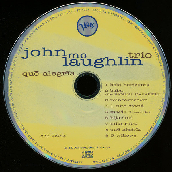 John McLaughlin Trio : Qué Alegría (CD, Album)
