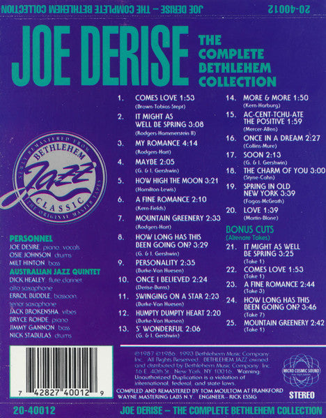 Joe Derise : The Complete Bethlehem Collection (CD, Comp)