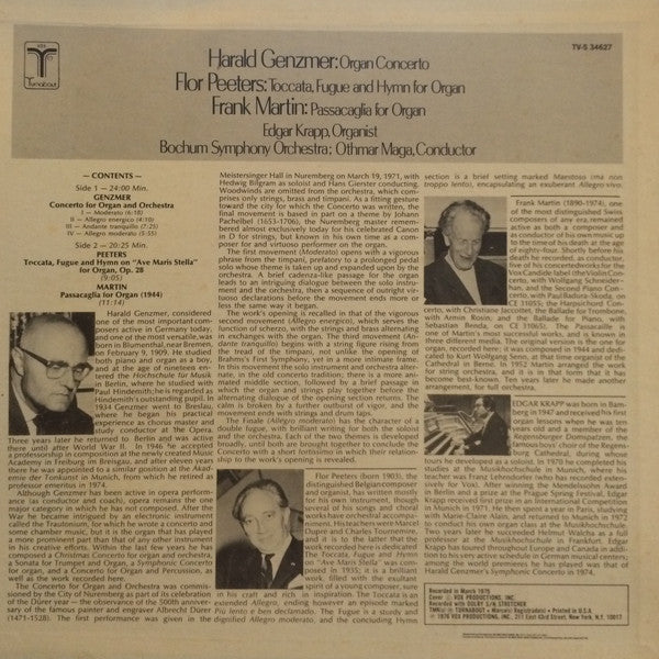 Harald Genzmer / Flor Peeters / Frank Martin (3) : Organ Concerto / Toccata, Fugue And Hymn For Organ / Passacaglia For Organ (LP, RE)
