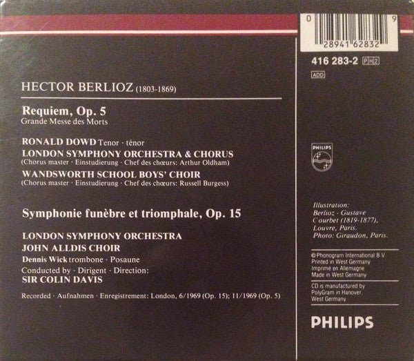 Hector Berlioz, London Symphony Orchestra & London Symphony Chorus, Sir Colin Davis : Requiem / Symphonie Funèbre Et Triomphale  (2xCD, Comp, RM + Box, Sli)