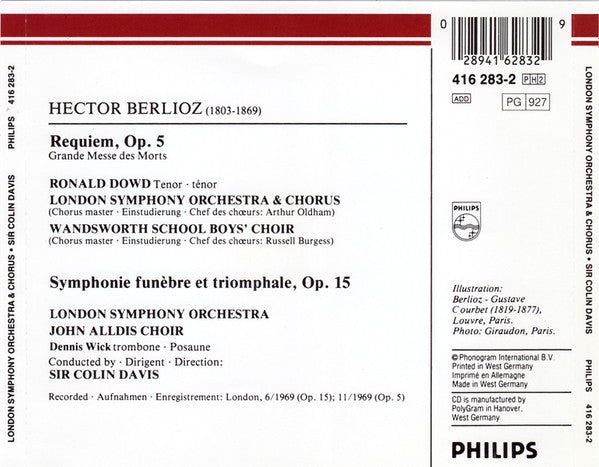 Hector Berlioz, London Symphony Orchestra & London Symphony Chorus, Sir Colin Davis : Requiem / Symphonie Funèbre Et Triomphale  (2xCD, Comp, RM + Box, Sli)