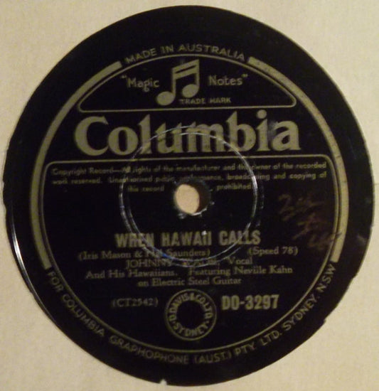 Johnny Wade And His Hawaiians :  When Hawaii Calls / A Kiss By Lake Catani (Shellac, 10")