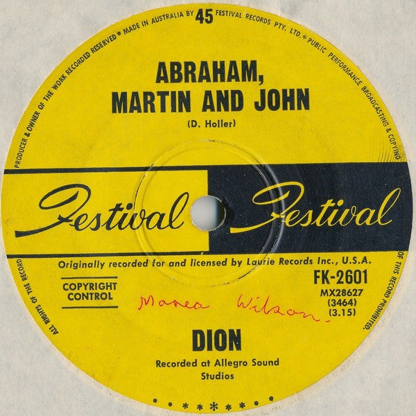 Dion (3) : Abraham, Martin And John / Daddy Rollin' (7", Single)
