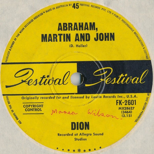 Dion (3) : Abraham, Martin And John / Daddy Rollin' (7", Single)