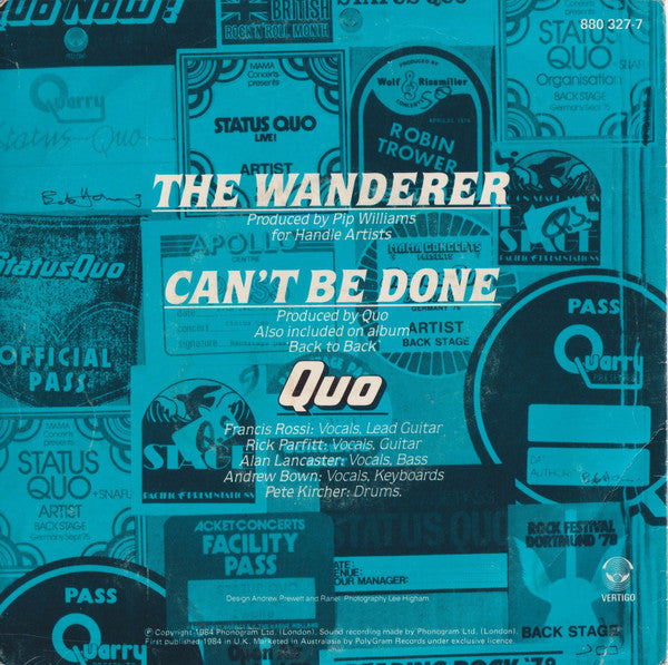 Status Quo : The Wanderer (7", Single)