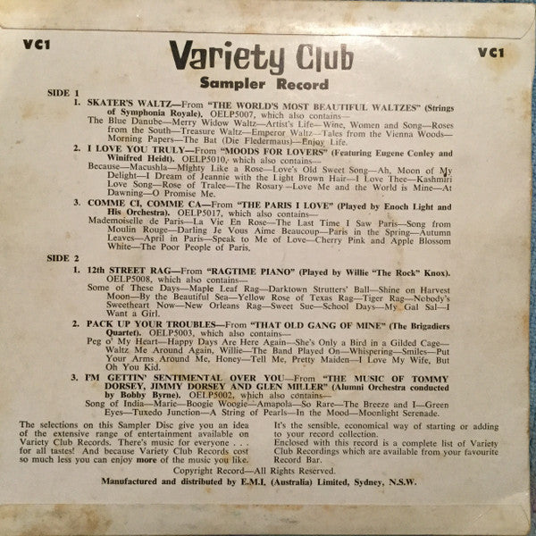 Various : Variety Club Sampler Record (7", EP, Mono, Smplr)