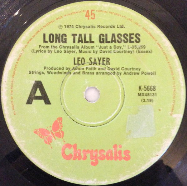Leo Sayer : Long Tall Glasses (7")