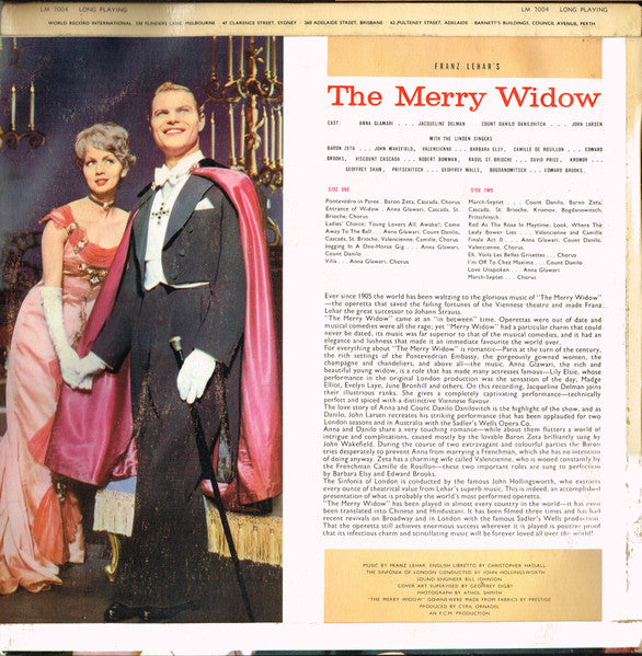 Franz Lehár, The Sinfonia Of London* Conducted By John Hollingsworth : The Merry Widow (LP, Album, Club)