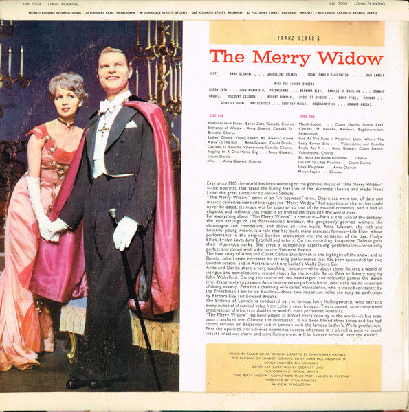 Franz Lehár, Sinfonia Of London Conducted By John Hollingsworth : The Merry Widow (LP, Club, RE)