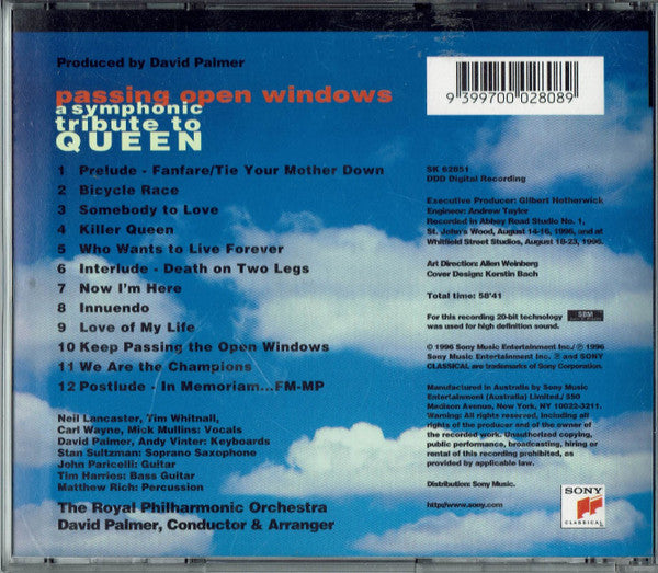 David Palmer (2), Royal Philharmonic Orchestra : Passing Open Windows - A Symphonic Tribute To Queen (CD, Album)