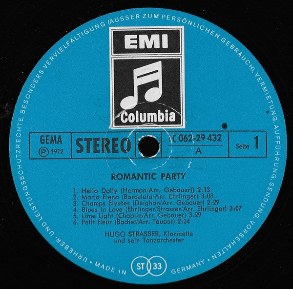 Hugo Strasser Und Sein Tanzorchester : Romantic Party (LP)
