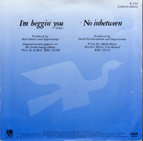 Supertramp : I'm Beggin' You (7", Single, Ltd)
