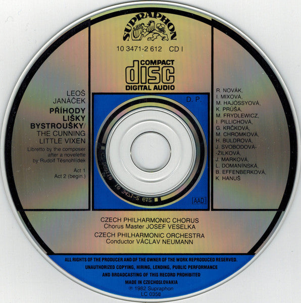 Leoš Janáček / Václav Neumann, Magdaléna Hajóssyová, Gabriela Beňačková, Richard Novák, Kühnův Dětský Sbor, Czech Philharmonic Chorus, The Czech Philharmonic Orchestra : Příhody Lišky Bystroušky. The Cunning Little Vixen. (2xCD + Box)