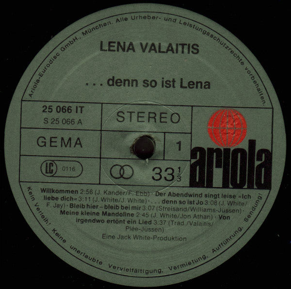 Lena Valaitis : ...Denn So Ist Lena (LP, Album)
