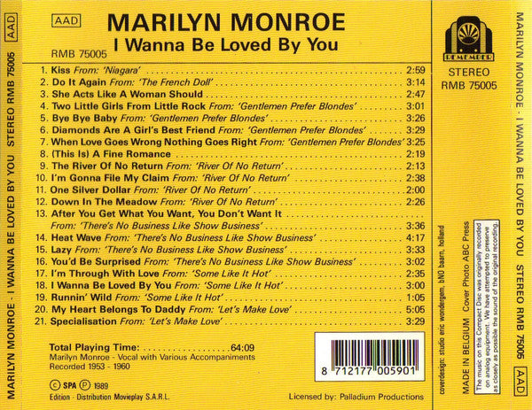 Marilyn Monroe : I Wanna Be Loved By You (CD, Comp)