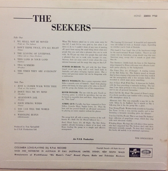 The Seekers : The Seekers (LP, Album, Mono)