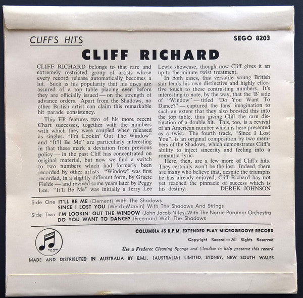Cliff Richard : Cliff's Hits (7", EP)