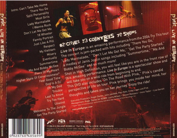 P!NK : Live In Europe - From The 2004 Try This Tour (DVD-V, PAL)
